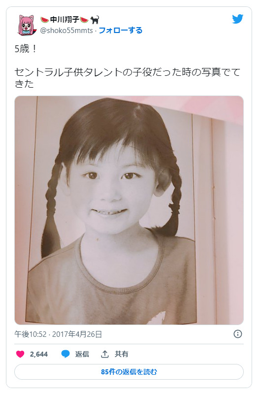 中川翔子さんの子役時代の画像