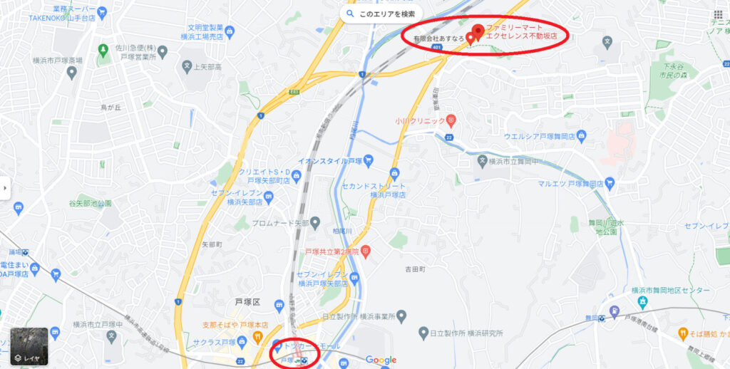 横浜市戸塚区の画像グーグルマップ